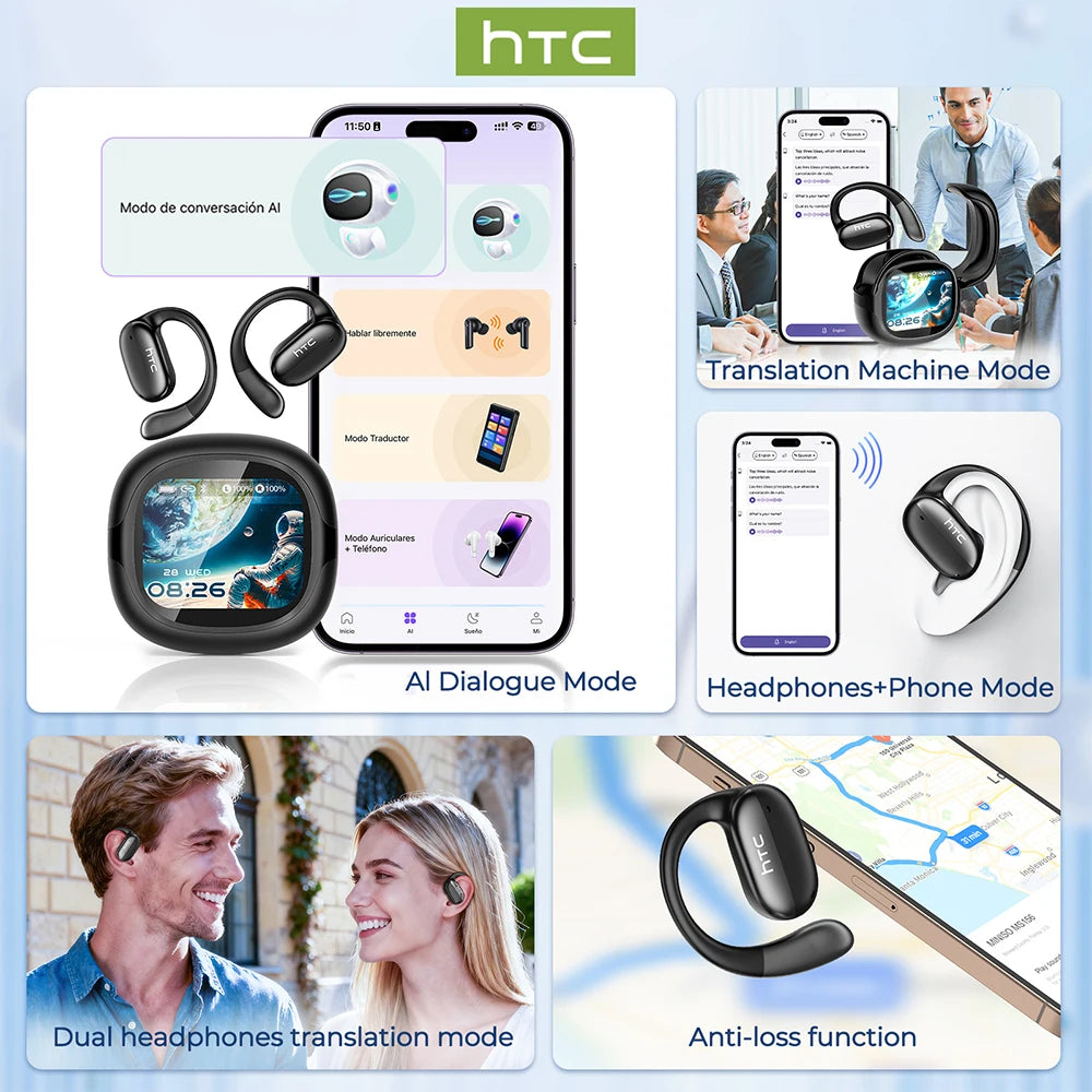 Auriculares Bluetooth HTC con sonido envolvente estéreo Hi-Fi, ajuste cómodo y ligero, diseño abierto, para deporte y running, auriculares inalámbricos NE58