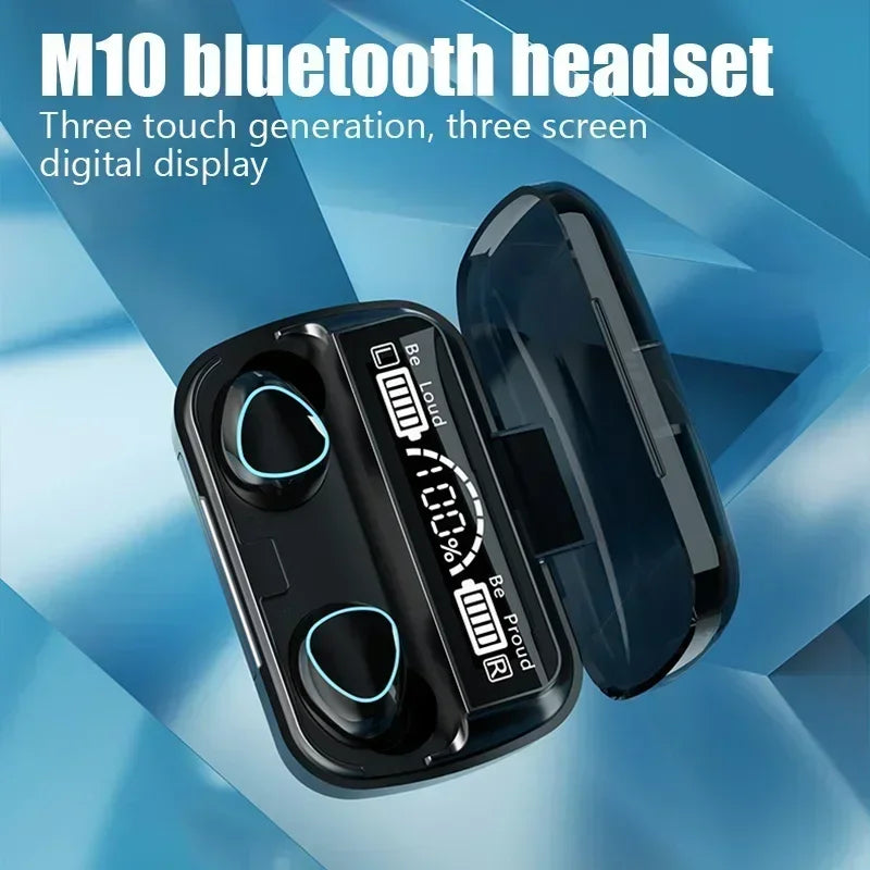 TWS M10 trådløst Bluetooth-headset med opladningsetui til telefon, støjreducerende mikrofon, øretelefoner, LED-display, hovedtelefoner og sportsøretelefoner
