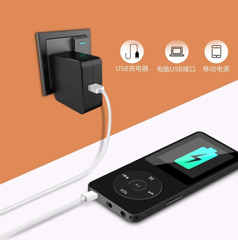 Reproductor MP3 con carga USB, grabación, pantalla digital, multimedia sin pérdida, portátil de bolsillo para deportes, correr, caminar y reproducir música