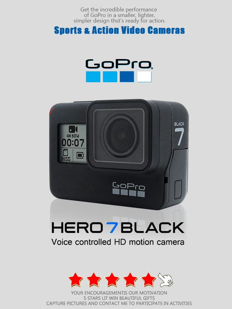 GoPro Hero 7 Black original specialpakke, actionkamera, Go Pro Hero7 Sport, 12 MP-fotos, livestreamingkamera, 4K 60 fps, 1080P 240 fps