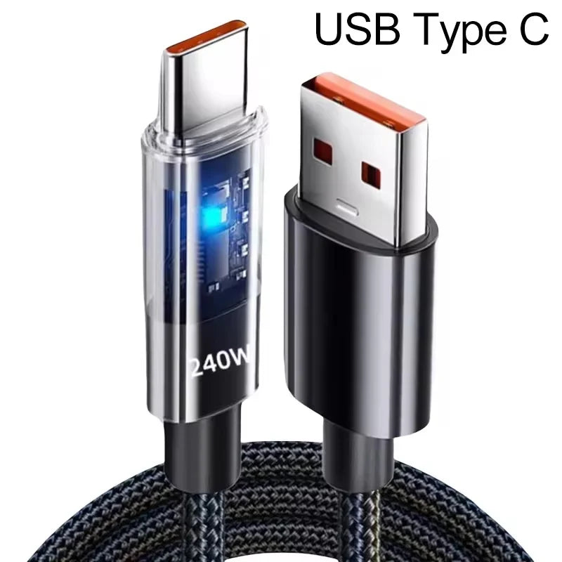240w Nylon USB Type C Super Fast Charging Cable  Led Digital Display Usb C Charger Data Cord For Samsung Xiaomi Huawei Honor