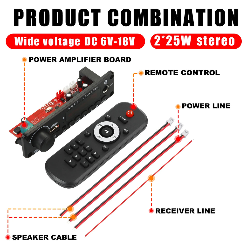 NEW 200W  Amplifier Bluetooth DIY MP3 WAV Decoder Board DC 12V 100W  Wireless Car USB MP3 Player TF Card Slot USB FM with Mic