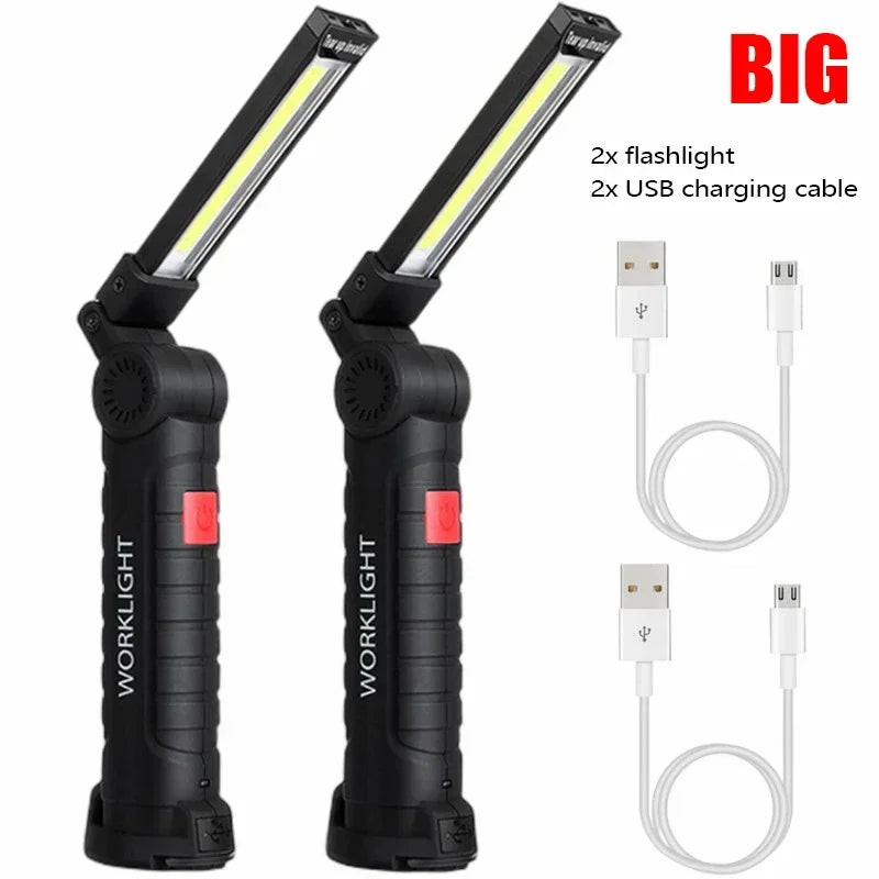 Bærbar COB-LED-lommelygte med USB-genopladning, arbejdslampe med magnet, hængelampe med indbygget batteri, campinglygte