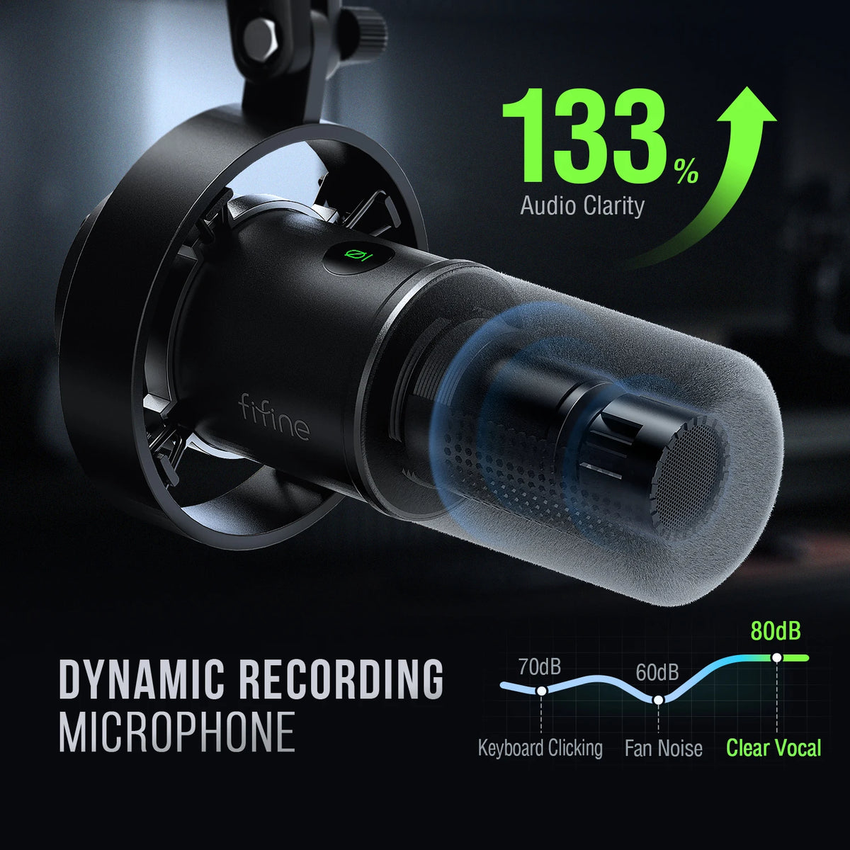 FIFINE Microphone dynamique USB/XLR avec support antichoc, fonction mute tactile, prise casque et contrôle du volume, pour PC ou carte son -K688