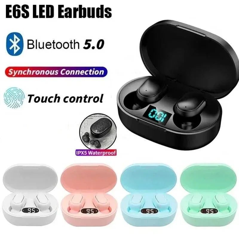 Écouteurs Bluetooth avec affichage numérique et micro, casque Bluetooth sans fil TWS E6S avec réduction de bruit pour Xiaomi Huawei Oppo