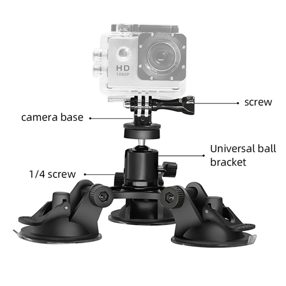 3-kops bilsugekopsholder med stærkt beslag til GoPro Hero 13 12 11 10 9 8, Insta360, SJCAM, AKASO og DJI Osmo Action-kameratilbehør
