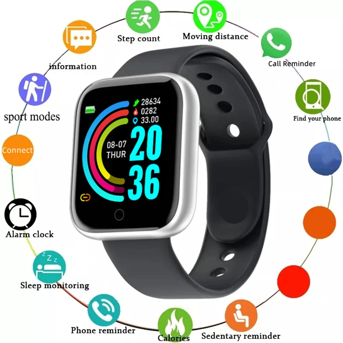 Smartwatch til mænd og kvinder, armbåndsur med beskeder, fitnessmåler og armbånd, fødselsdagsgave, elektronisk ur til Android og iOS