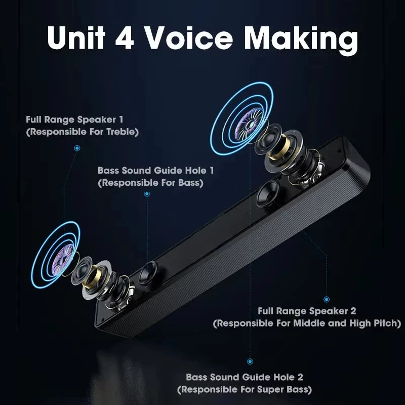 Bluetooth 5.0 4D Surround Soundbar Wired Wireless Stereo Subwoofer Speaker for PC Laptop Computer Gaming Home Theater Movies