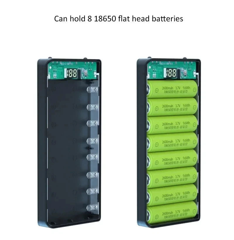 Caja DIY para baterías, carcasa para batería externa, soporte para 8 baterías 18650, carcasa de carga y almacenamiento, kit PD con USB doble para cargar teléfonos móviles