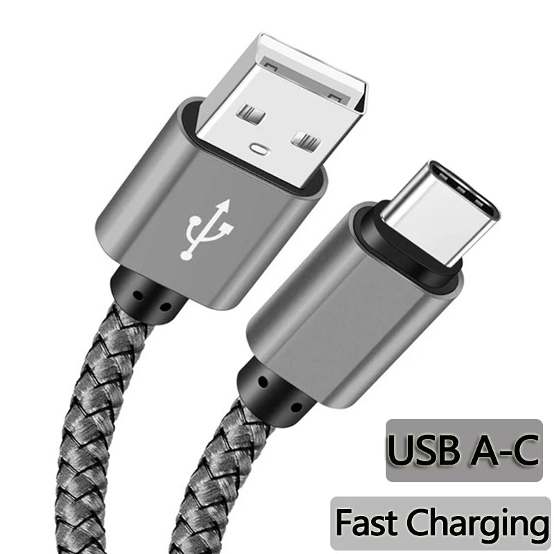 Nylon-datakabel, hurtigoplader, USB-A til Type-C-opladningskabel til Huawei, Samsung og Android-telefoner, Type-C-opladningskabel, 1M/2M/3M