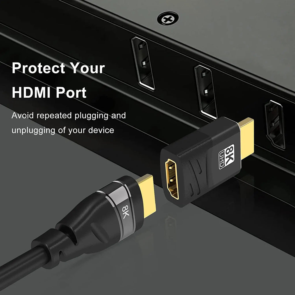 MIZIQIER 8K HDMI 2.1-adapter med 90°/270° vinkel, hanstik til hunstik, 8K 60 Hz, 4K 120 Hz, 48 Gbps, kompatibel med PS5/4, HDTV, Roku, TV-stick og pc