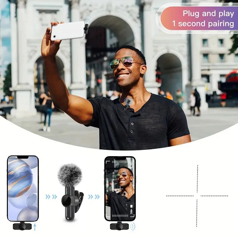 Micrófono inalámbrico de solapa con cubierta antiviento, mini micrófono para grabación de audio y vídeo, compatible con iPhone, Android y teléfonos móviles