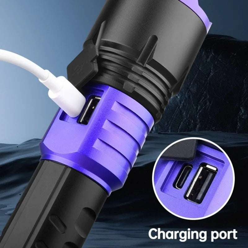 Multi Functional Strong Light LED Flashlight USB Charging Zoomable Digital Display Aluminum Alloy Torch Outdoor Camping