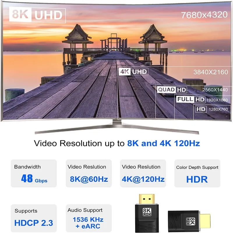MIZIQIER 8K HDMI 2.1-adapter med 90°/270° vinkel, hanstik til hunstik, 8K 60 Hz, 4K 120 Hz, 48 Gbps, kompatibel med PS5/4, HDTV, Roku, TV-stick og pc