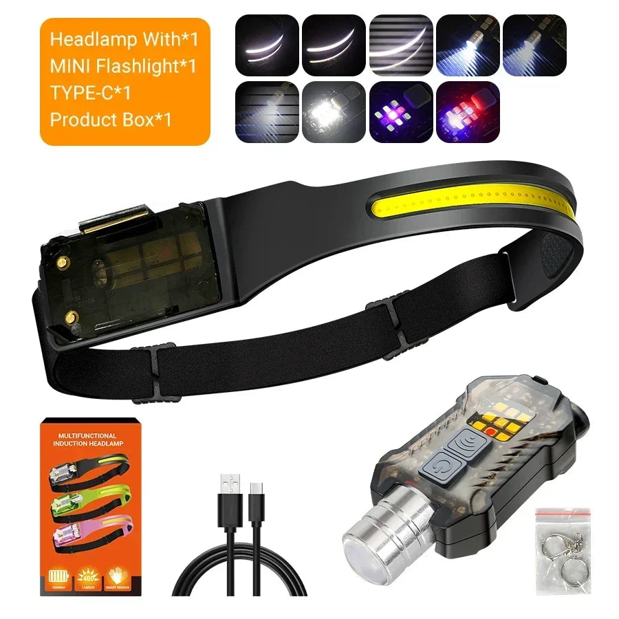 Powerful LED Headlamp Portable Rechargeable Head Flashlight with Magnet Tail 9 Modes Lighting Outdoor Camping Fishing Lantern