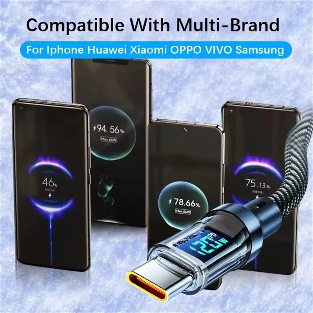 100W USB C 120W USB A Charging Cables with LED Display Screen, USB C=C-C，USB A=A-C, Not for Xiaomi iPhone Samsung