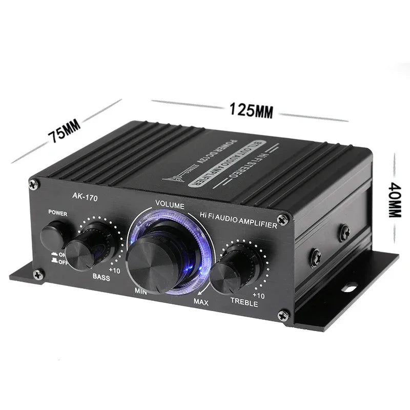 Mini amplificador de potencia de audio digital para automóvil AK170, con luz azul, amplificador de audio estéreo para cine en casa, club y fiestas, potencia de 200 W x 2