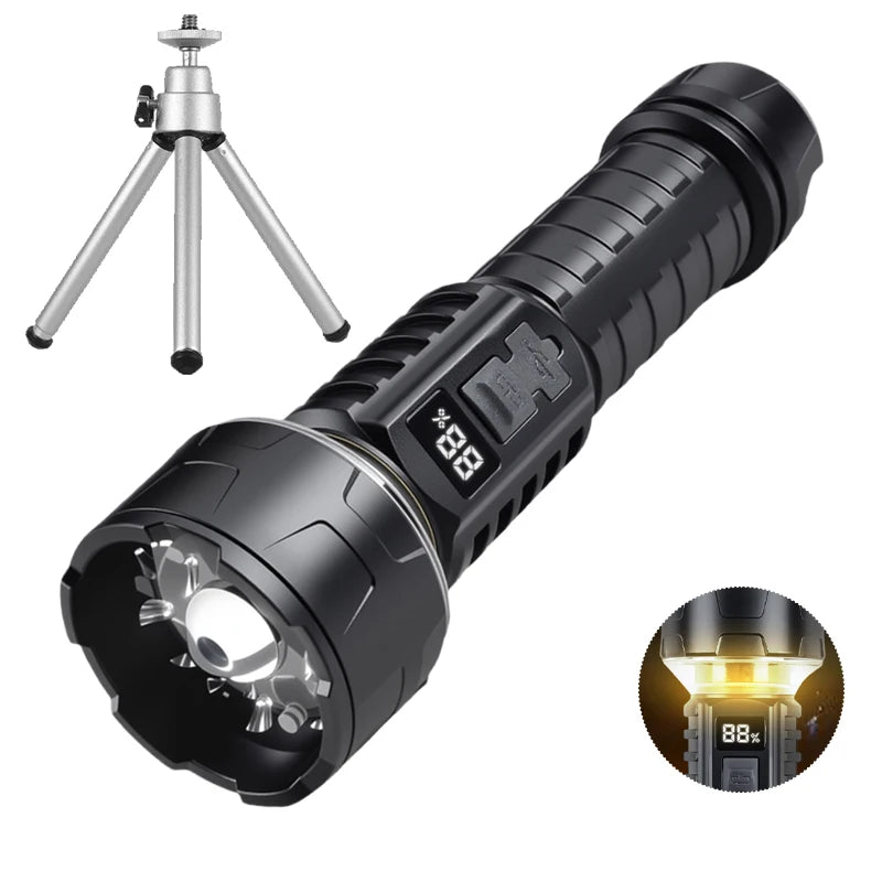 COB LED Flashlight Rechargeable Lantern 7-core Camping Torch Red Light Waming Lamp Can Install Tripod Outdoor Hiking Emergency