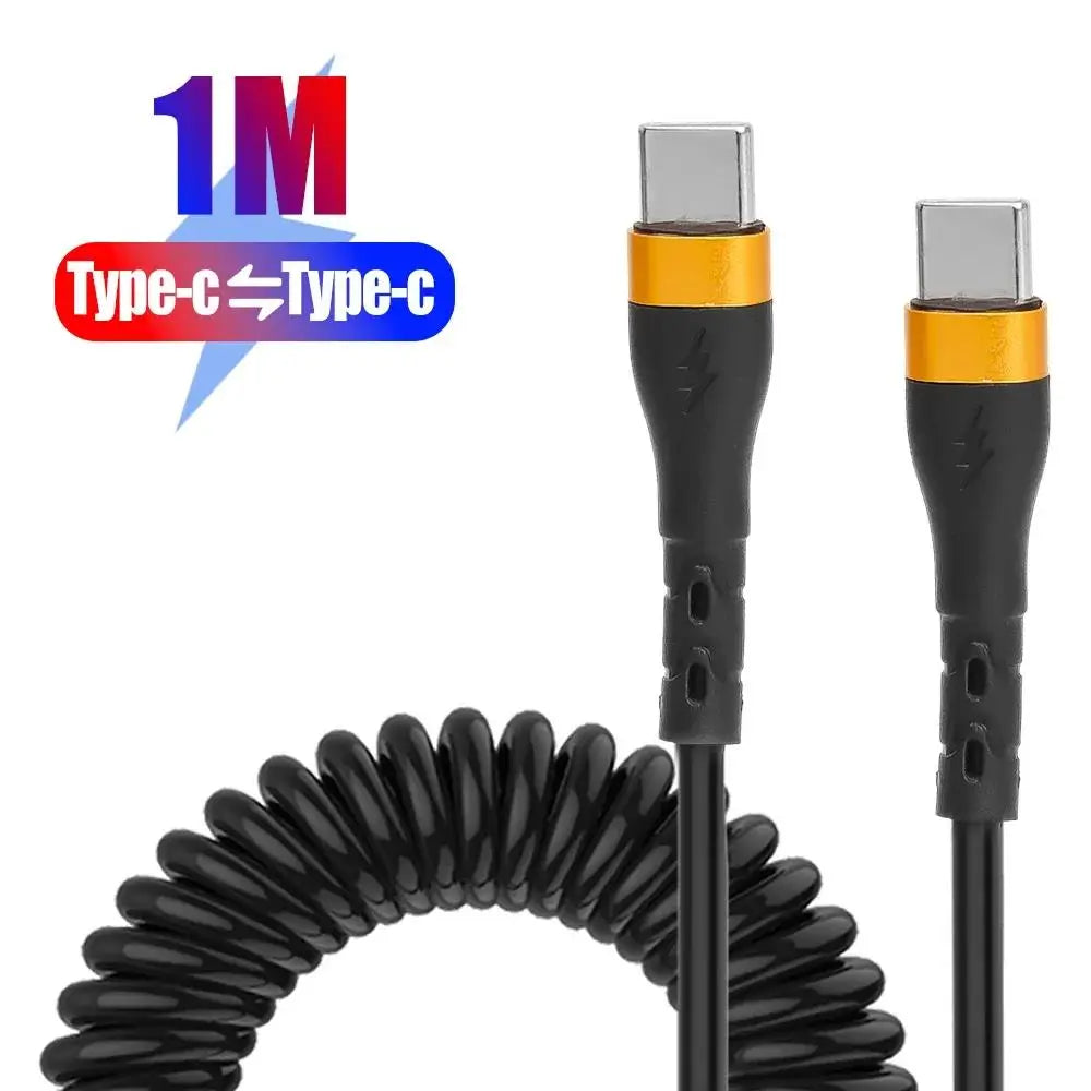 Câble PD 120W Type C vers Type C 5A Charge rapide USB C Spirale Chargeur de voiture pour iPhone 15 Series Xiaomi 12 Samsung S23 Macbook