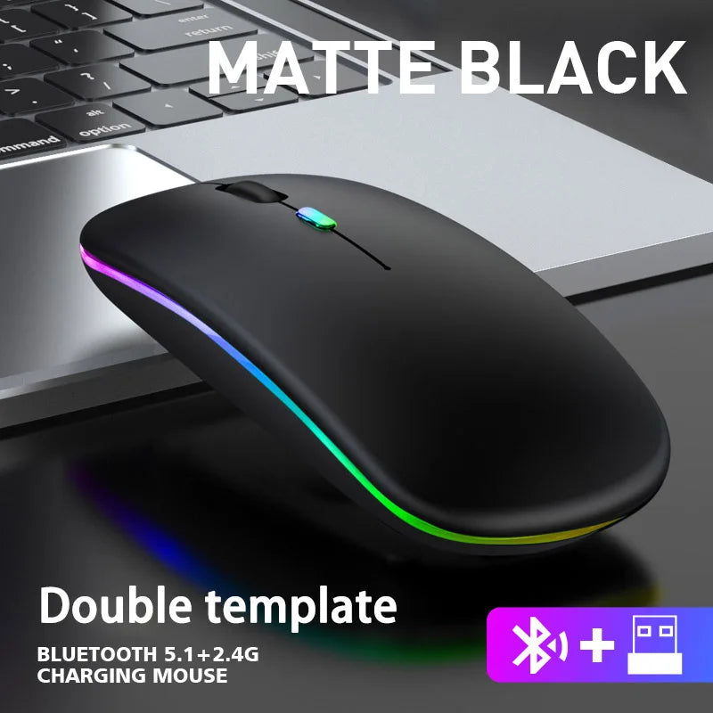 Ratón inalámbrico Bluetooth de 2.4GHz, recargable, silencioso y ergonómico, para gaming, con retroiluminación USB y 1600DPI, para PC y portátiles