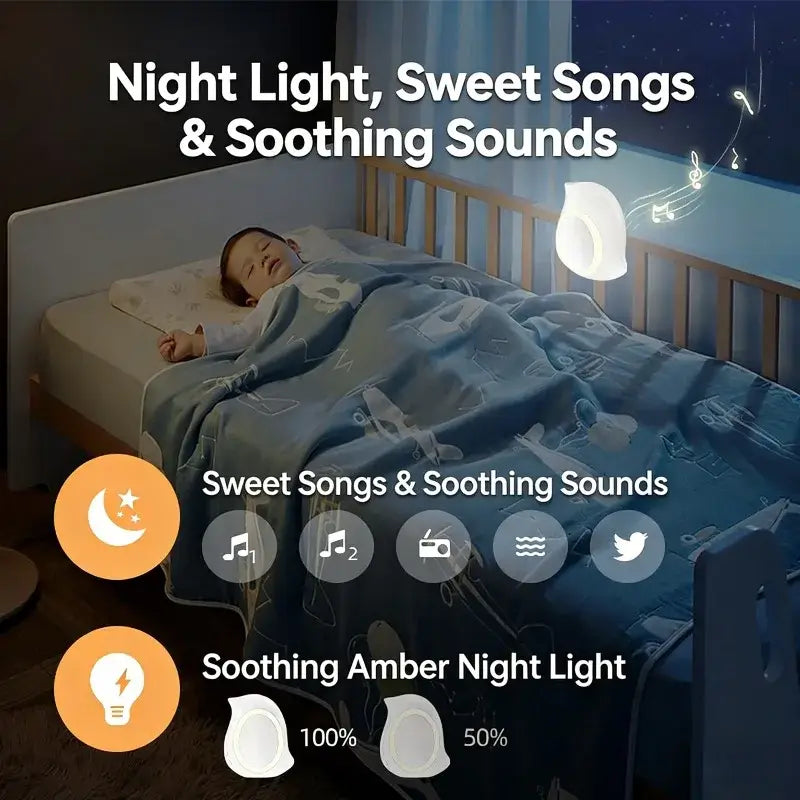 Bærbar justerbar elektrisk enhed til at berolige babyer under søvn med natlys, Bluetooth-højttaler, hvid støj, vibrationer og beroligende musik