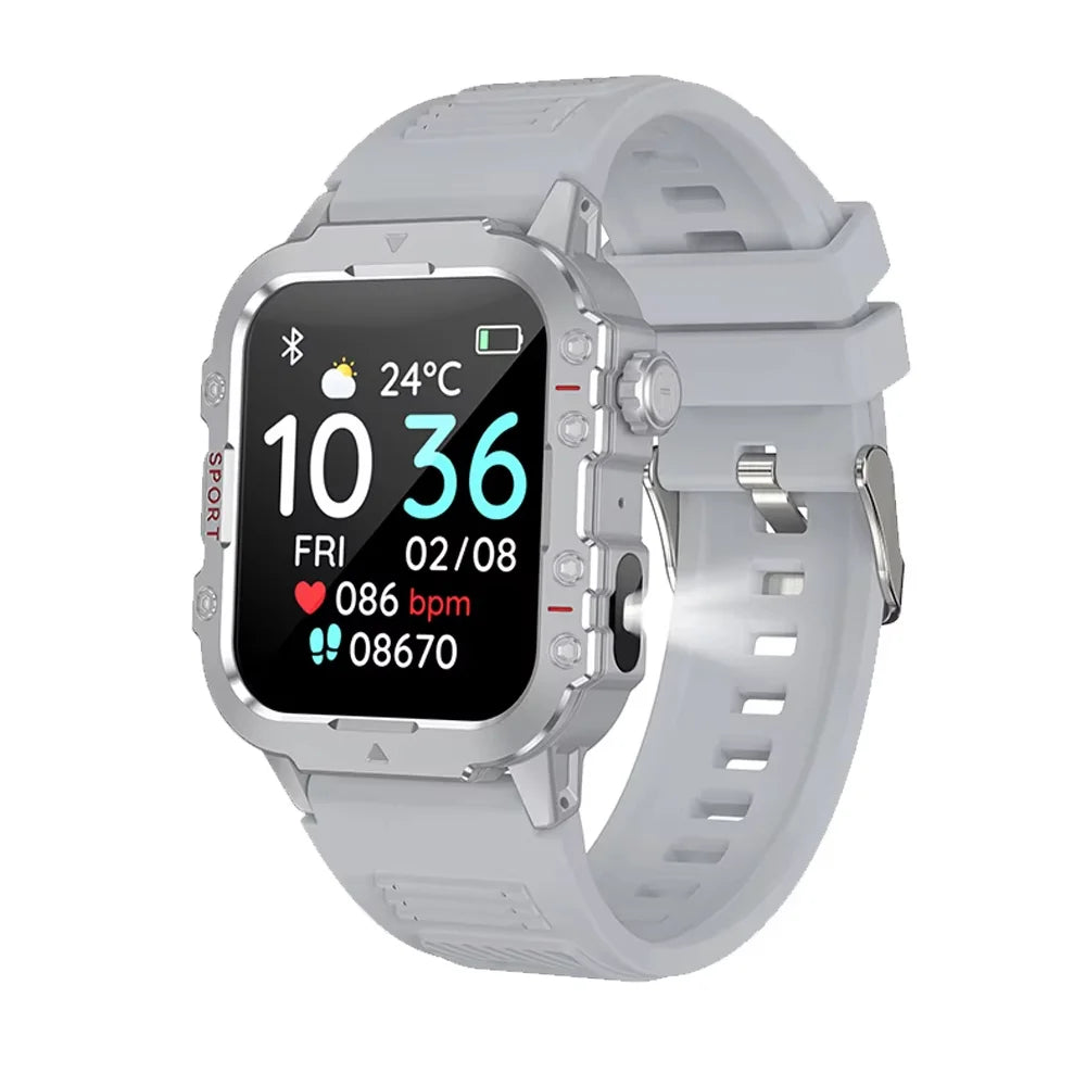 G.L Wear 2026-smartwatch til udendørssport og fitness, pulsmåler, SpO2- og søvnovervågning, LED-lommelygte, Bluetooth-opkald, til mænd og kvinder