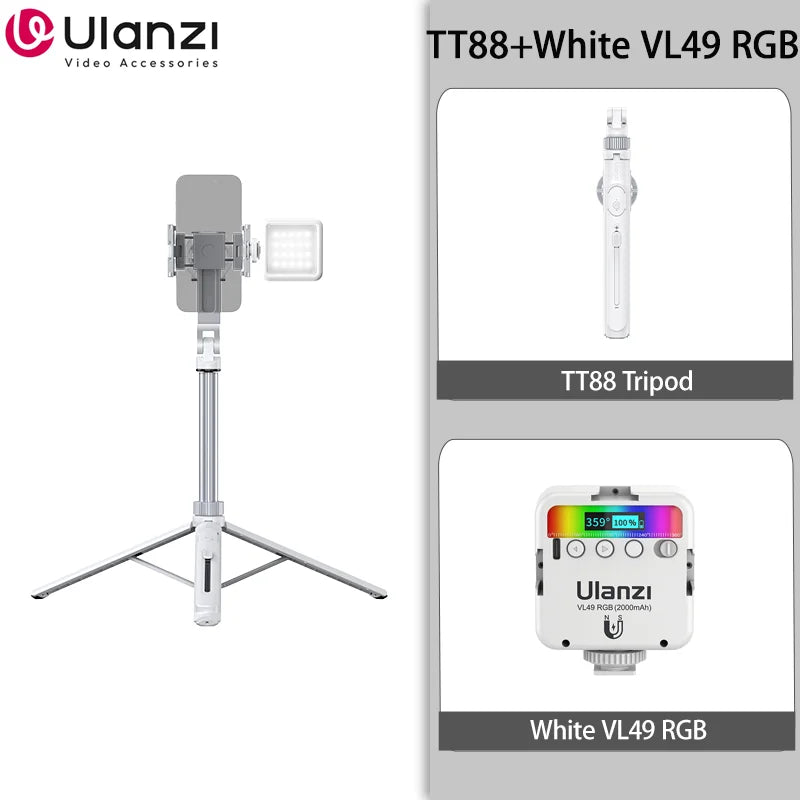 Ulanzi TT88 Trépied perche à selfie de 1,44 m avec pince magnétique et télécommande sans fil, trépied d'extension pour livestreaming et vlogging