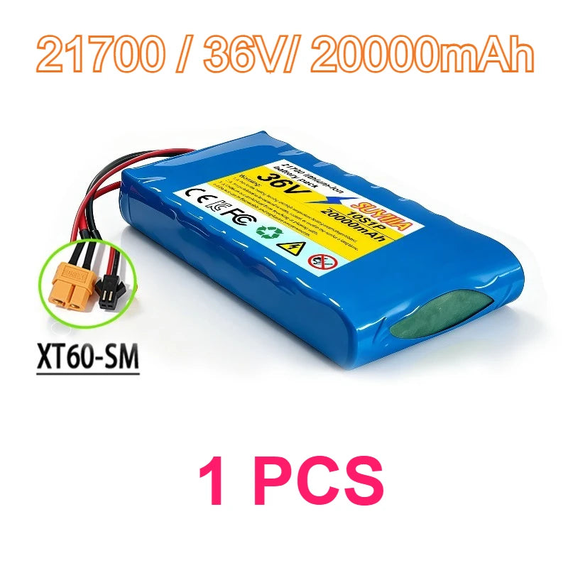 36V 20Ah 21700 Li-ion Battery Pack, 10S1P Electric Scooter Battery with XT60/DC Connector for 250W-500W Motor BMS Protection