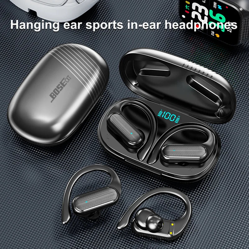 Auriculares inalámbricos BOSECXT Bluetooth 5.3, estéreo TWS, con gancho para la oreja, Hi-Fi, HD y micrófono, para iPhone y Android