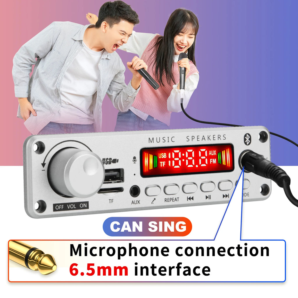 NY 200W Bluetooth-forstærker og DIY MP3 WAV-dekoderkort, DC 12V 100W, trådløs bil-USB MP3-afspiller med TF-kortplads, USB-FM og mikrofon