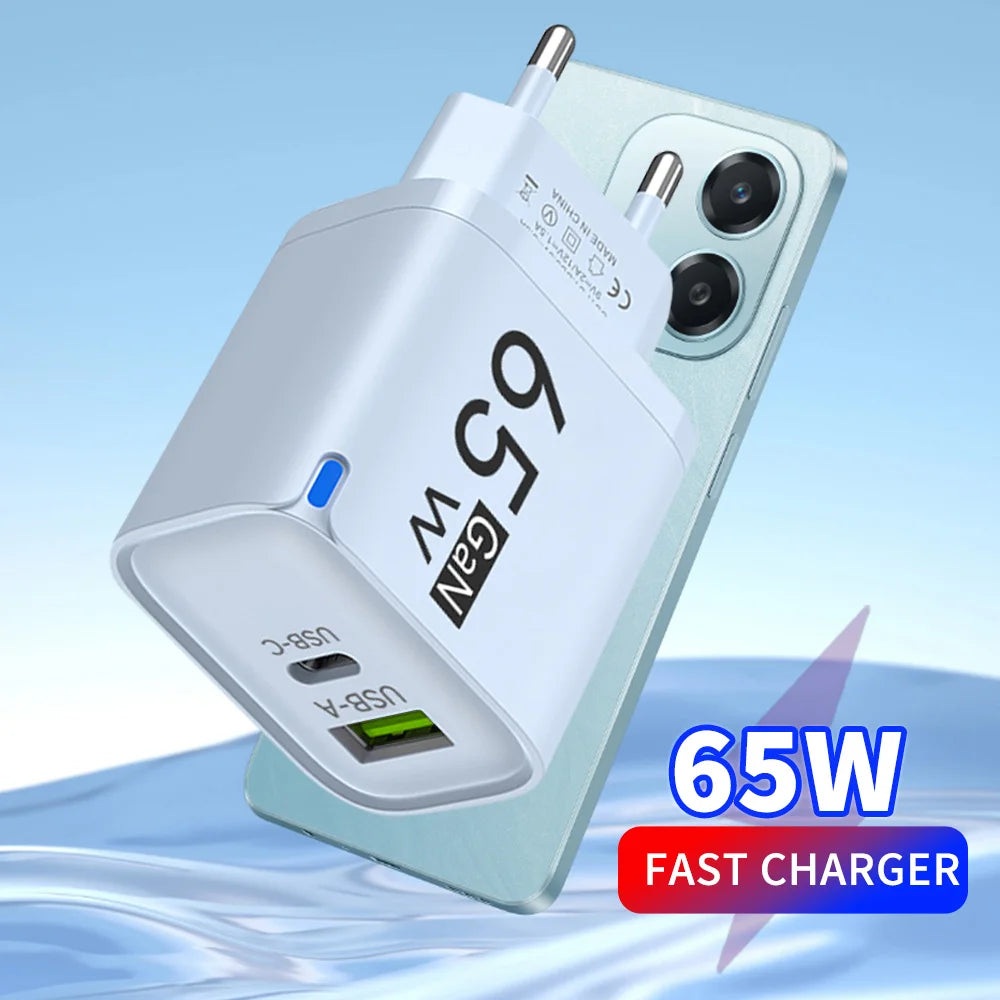 65W Fast Charge USB Type C Charger GaN Mobile Phone Adapter For iPhone Xiaomi Huawei Samsung Oneplus High Speed Charging Adapter