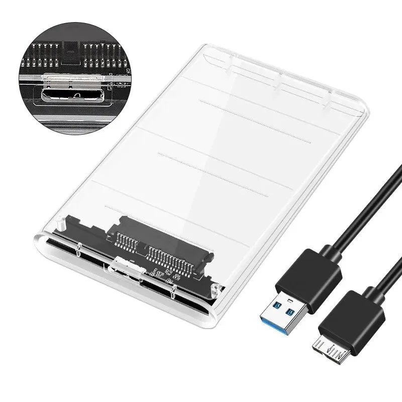 USB 3.0-eksternt HDD-kabinet, 5Gbps, 2,5 tommer, transparent harddiskkabinet, SATA HDD/SSD-lagerkabinet til bærbar computer og PC