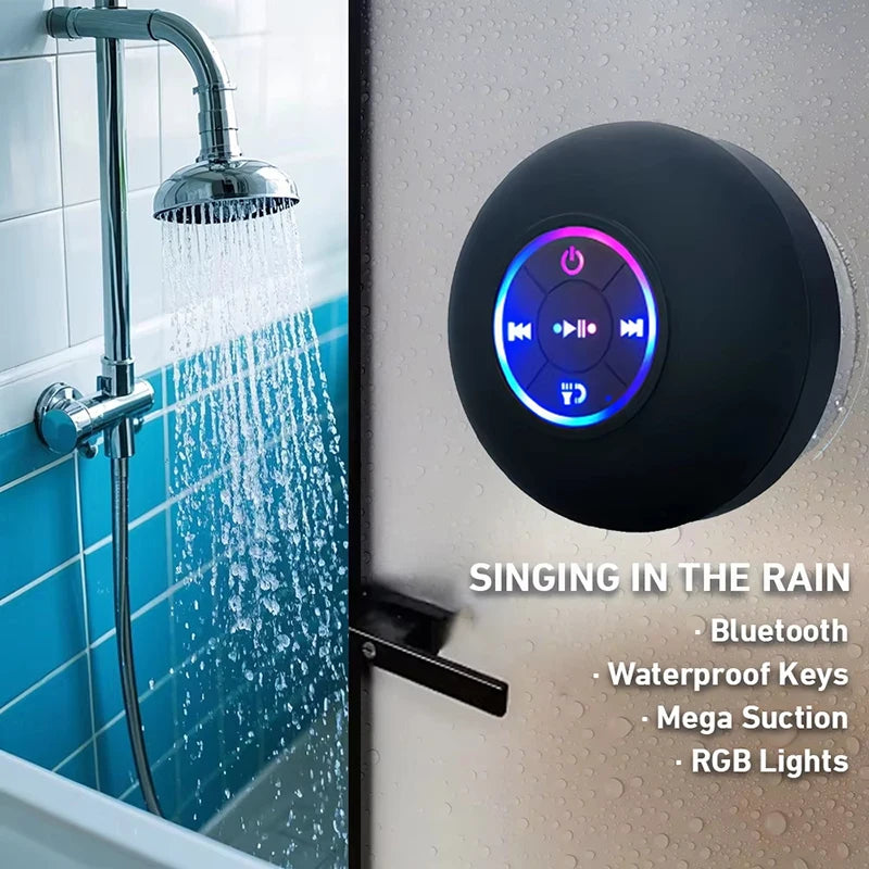 Altavoz Bluetooth inalámbrico portátil con luz LED, impermeable IPX4, altavoz potente para exteriores y baño, caja de sonido estéreo con ventosa grande