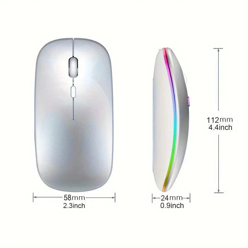 Ratón inalámbrico Bluetooth de 2.4GHz, recargable, silencioso y ergonómico, para gaming, con retroiluminación USB y 1600DPI, para PC y portátiles