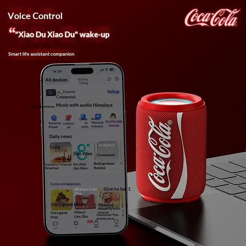 Ny Coca-Cola-samarbejdsmodel, Bluetooth-lyd, Bluetooth 5.4, RGB-belysning, stemmeaktivering, kortplads og bærbar Bluetooth-højttaler
