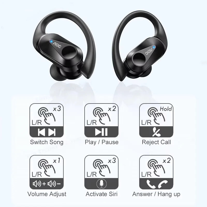 Auriculares deportivos Choice AOC LP75, Bluetooth 6.0 inalámbricos, resistentes al agua, con pantalla LED de batería, para juegos, de baja latencia