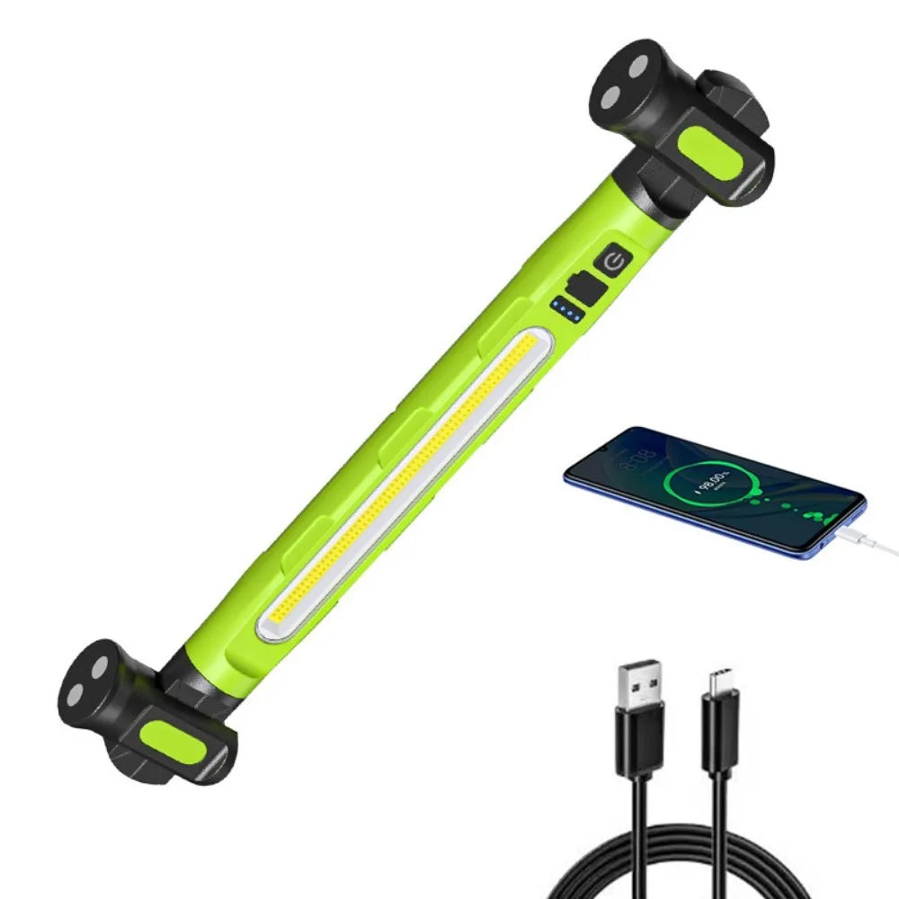 COB-LED-arbejdslampe med genopladning, motorhjelmslampe med kroge og roterende magnetisk base, LED-lygte til bilreparationer og nødsituationer
