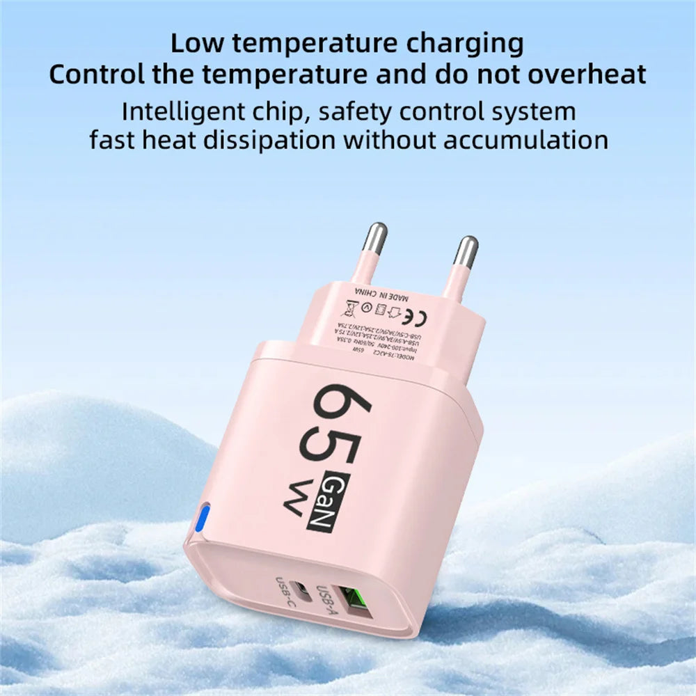 65W GaN Multi Port Fast Charging Phone Charger Type C Quick Charge QC3.0 for iPhone 16 17 Samsung Xiaomi Huawei Oneplus EU UK US
