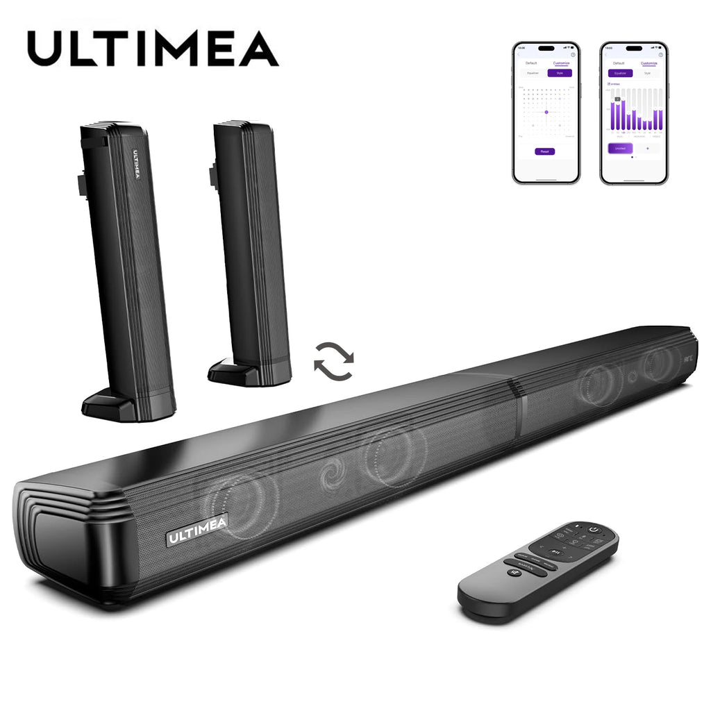 ULTIMEA 100W 2.2ch TV Sound Bar, 2-in-1 Detachable Bluetooth Soundbar for TV, Bass Adjustable, 3 EQ Modes, Apollo S40 Series