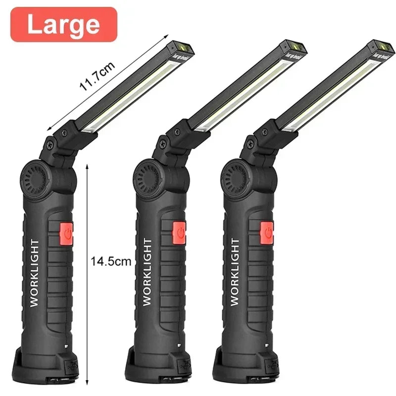 Portable COB LED Work Light USB Rechargeable LED Flashlight Inspection Lamp With Magnetic Hook Power Bank 18650 Battery Torch
