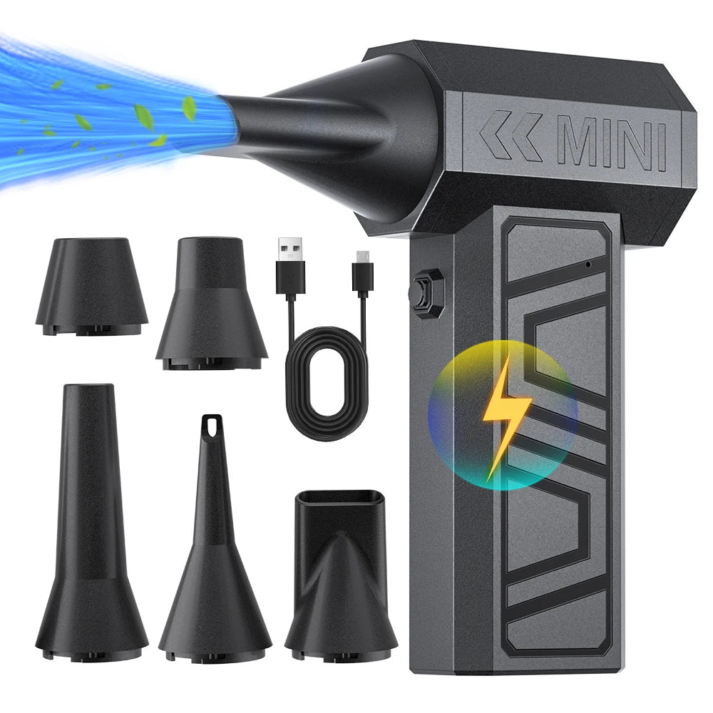 Turbo Fan 130000RPM Car Jet Fan 5 Outlet Nozzles Portable Blowing Snow Cleaning Blower Tool Electric Air Duster Type-C Charging