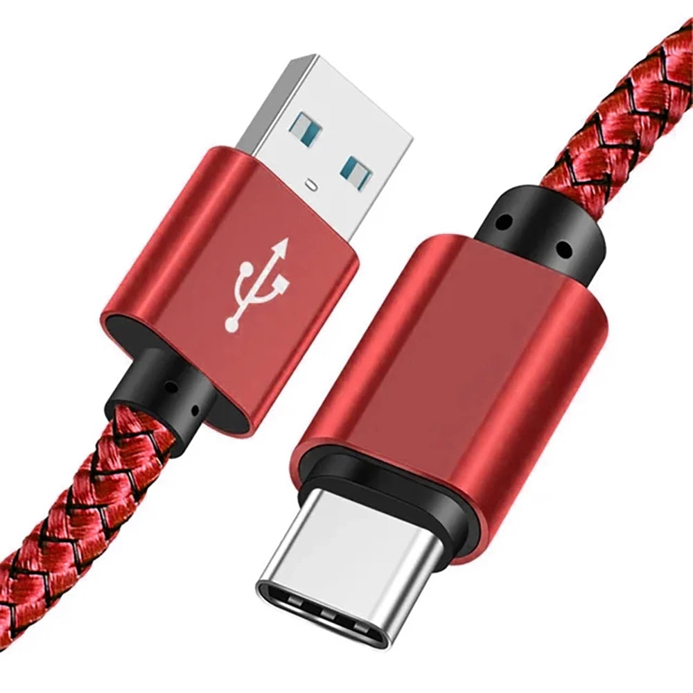 Nylon-datakabel, hurtigoplader, USB-A til Type-C-opladningskabel til Huawei, Samsung og Android-telefoner, Type-C-opladningskabel, 1M/2M/3M