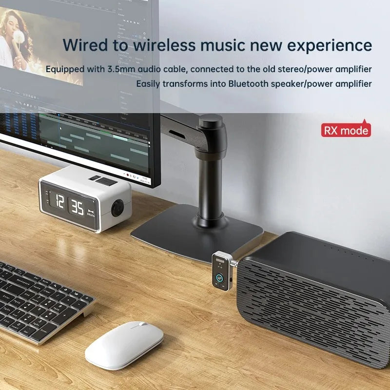 Bluetooth 5.3-sender og -modtageradapter, trådløs lyd til bil, musik, hovedtelefoner og højttalere, 3,5 mm jackstik, AUX, trådløs lydadapter