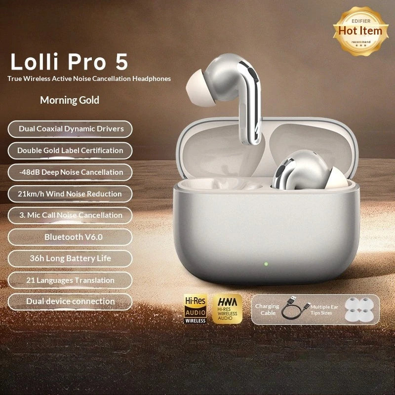 Edifier Lolli Pro 5 Bluetooth Headphones Active Noise Cancelling Bluetooth 6.0 Wireless Headphones Long Battery Life Low Latency