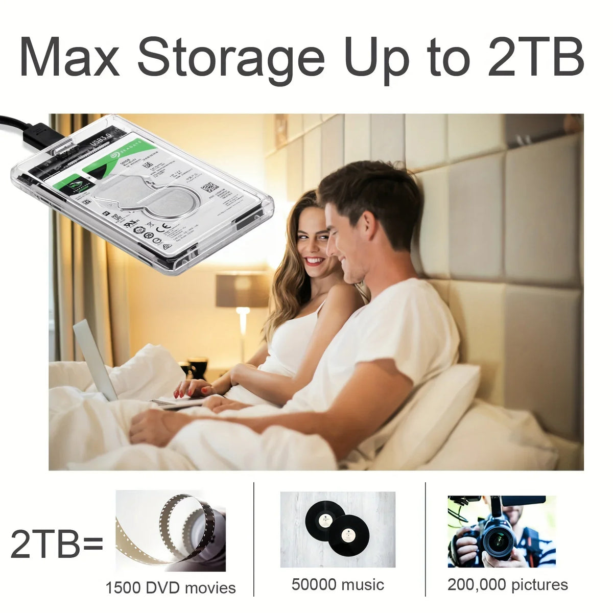 Transparent HDD Case HDD Enclosure 2.5 Inch SSD SATA To USB 2.0 Type-C Adapter Portable External Hard Drive Box Tool-Free