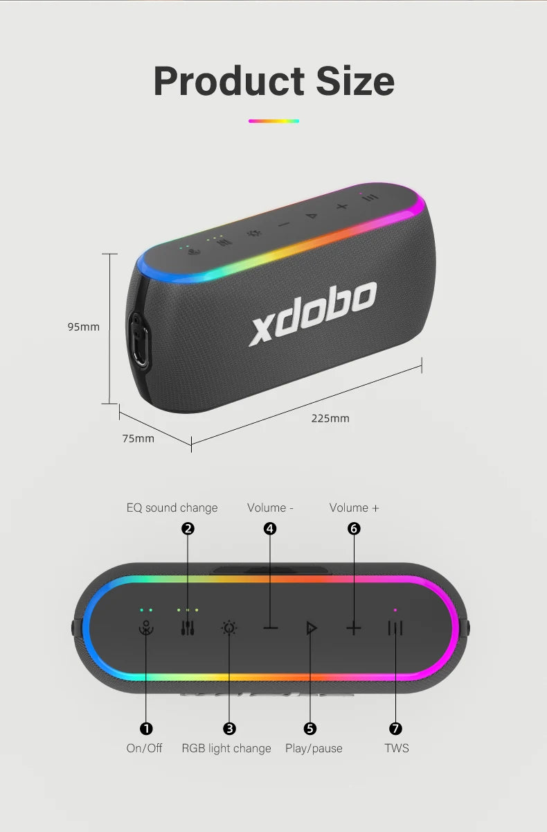 XDOBO X8 III Bluetooth-højttaler med trådløs subwoofer, 6600mAh, kraftig 60W dyb bas, powerbank til udendørs fester og vandreture