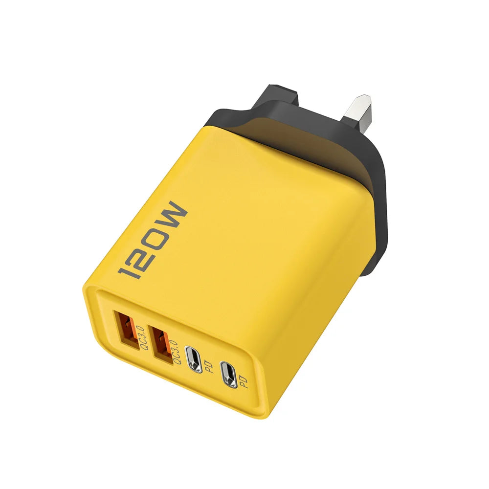 120 W USB C-oplader med 4 porte, Type C-hurtigoplader, telefonoplader, strømadapter til iPhone, Samsung og Xiaomi, EU/US/UK-stik, vægoplader