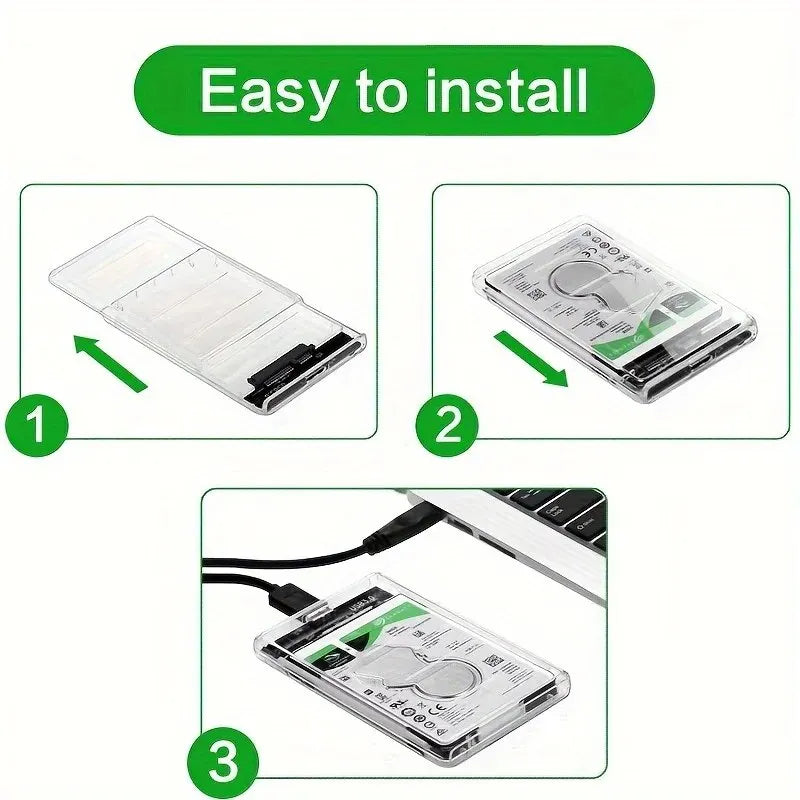 USB 3.0-eksternt HDD-kabinet, 5Gbps, 2,5 tommer, transparent harddiskkabinet, SATA HDD/SSD-lagerkabinet til bærbar computer og PC