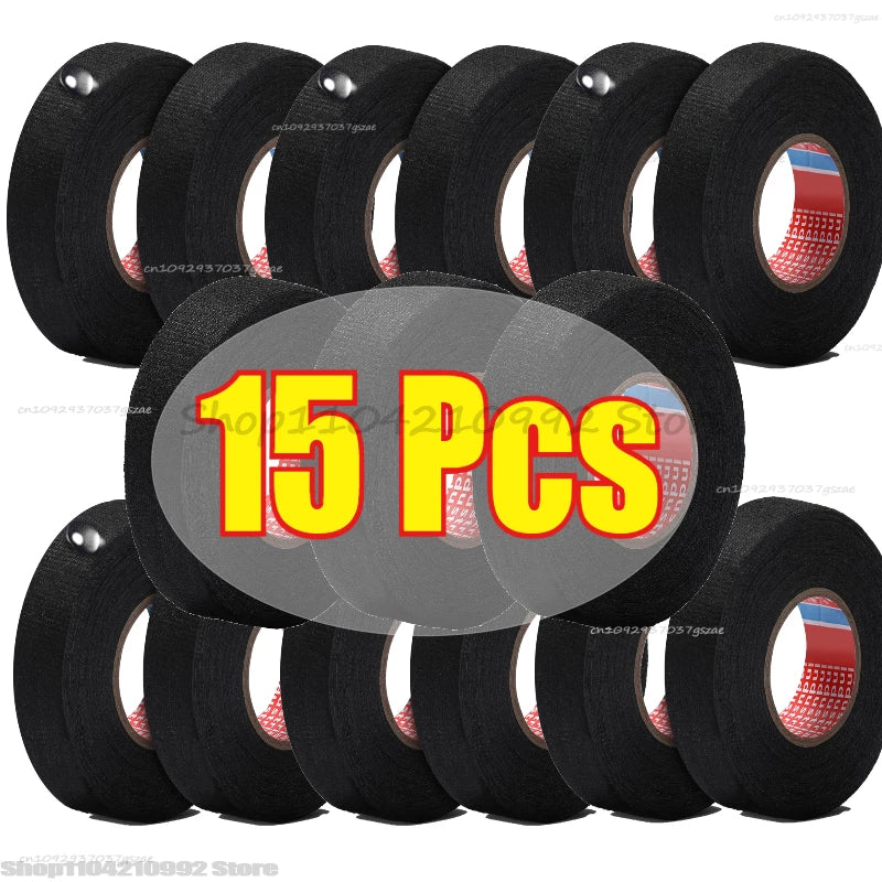 15 Meter Heat-Resistant Flame Retardant Tape Adhesive Cloth Tape For Car Cable Harness Wiring Loom Protection Electrical Tape