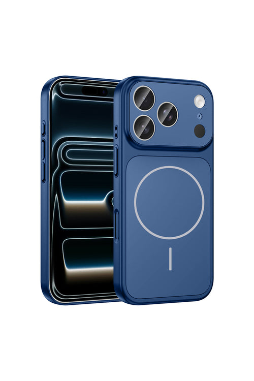 iPhone 17 Pro Case with Magnetic Charging Full Camera Protection Cover in blue color, showcasing sleek design and camera protection.